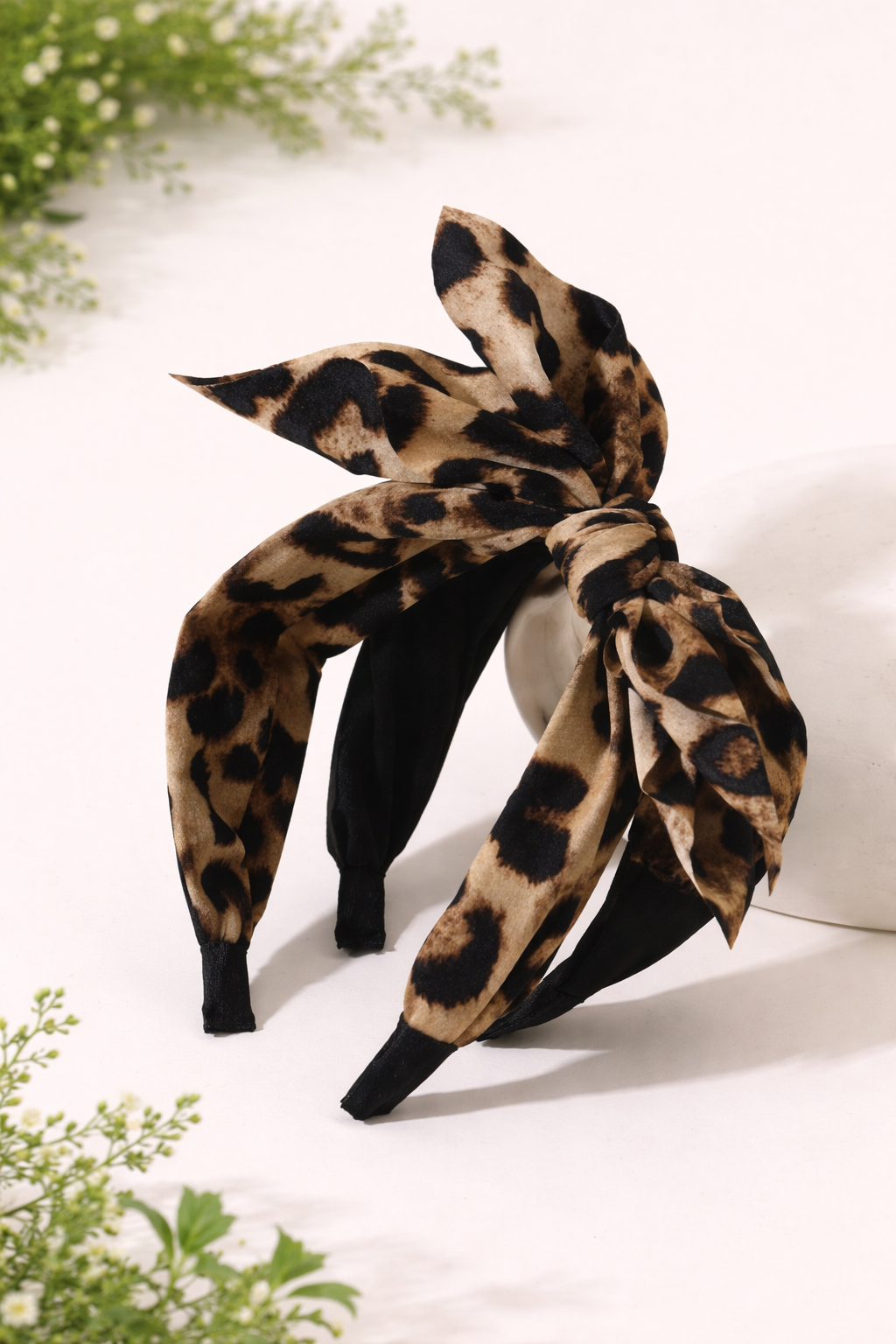 Headband:Luxe Bow Leopard, Black or Mocha