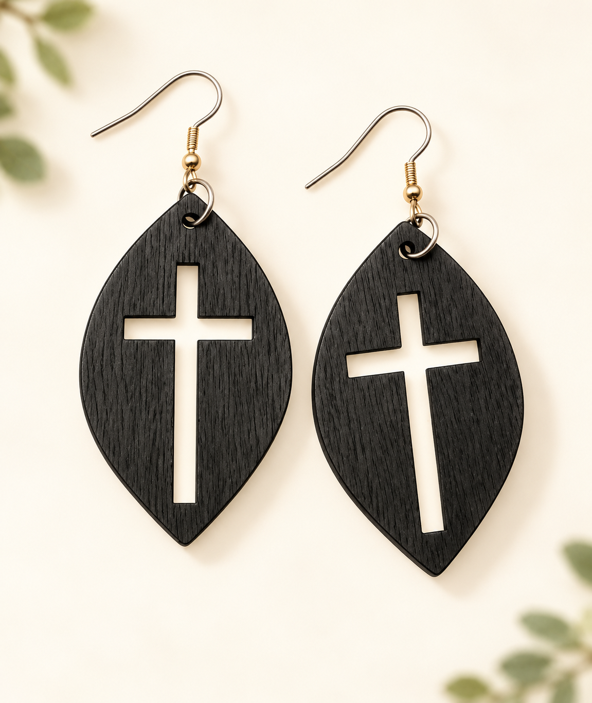 Earring: Natural Wood Cross