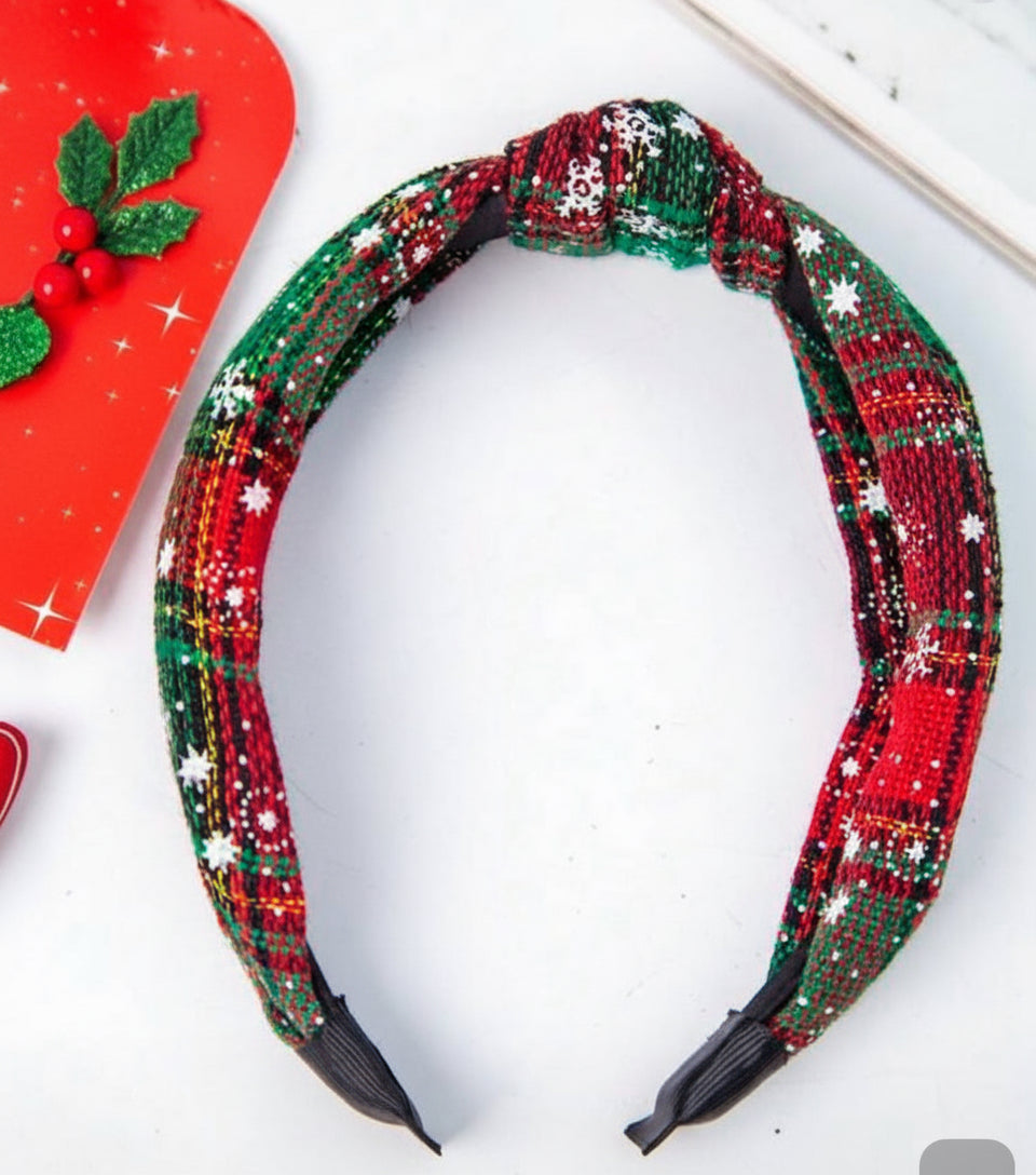 Knit Holiday Plaid Knotted Headband