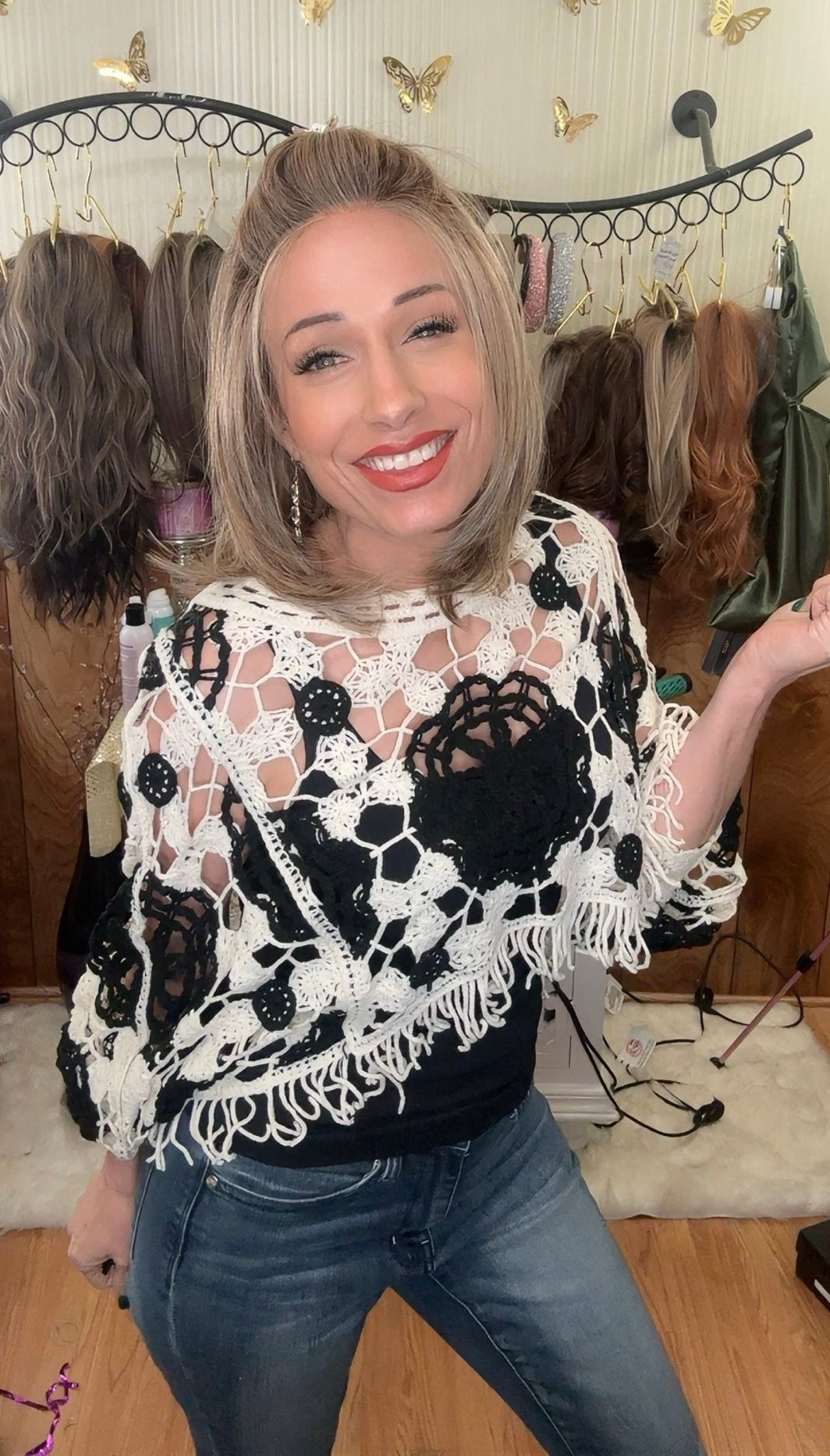 Contrast Crochet Fringe Pullover