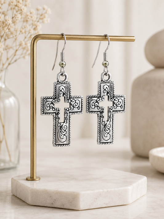 Earrings:  Faithful Filigree Cross