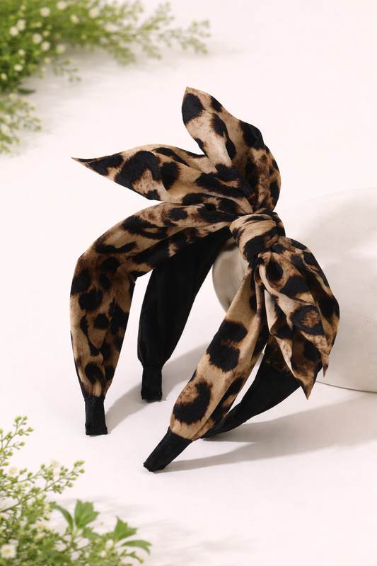 Headband:Luxe Bow Leopard, Black or Mocha