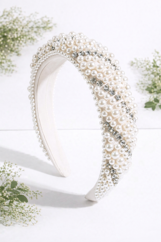 Headband:   Pearl and Crystal Handmade