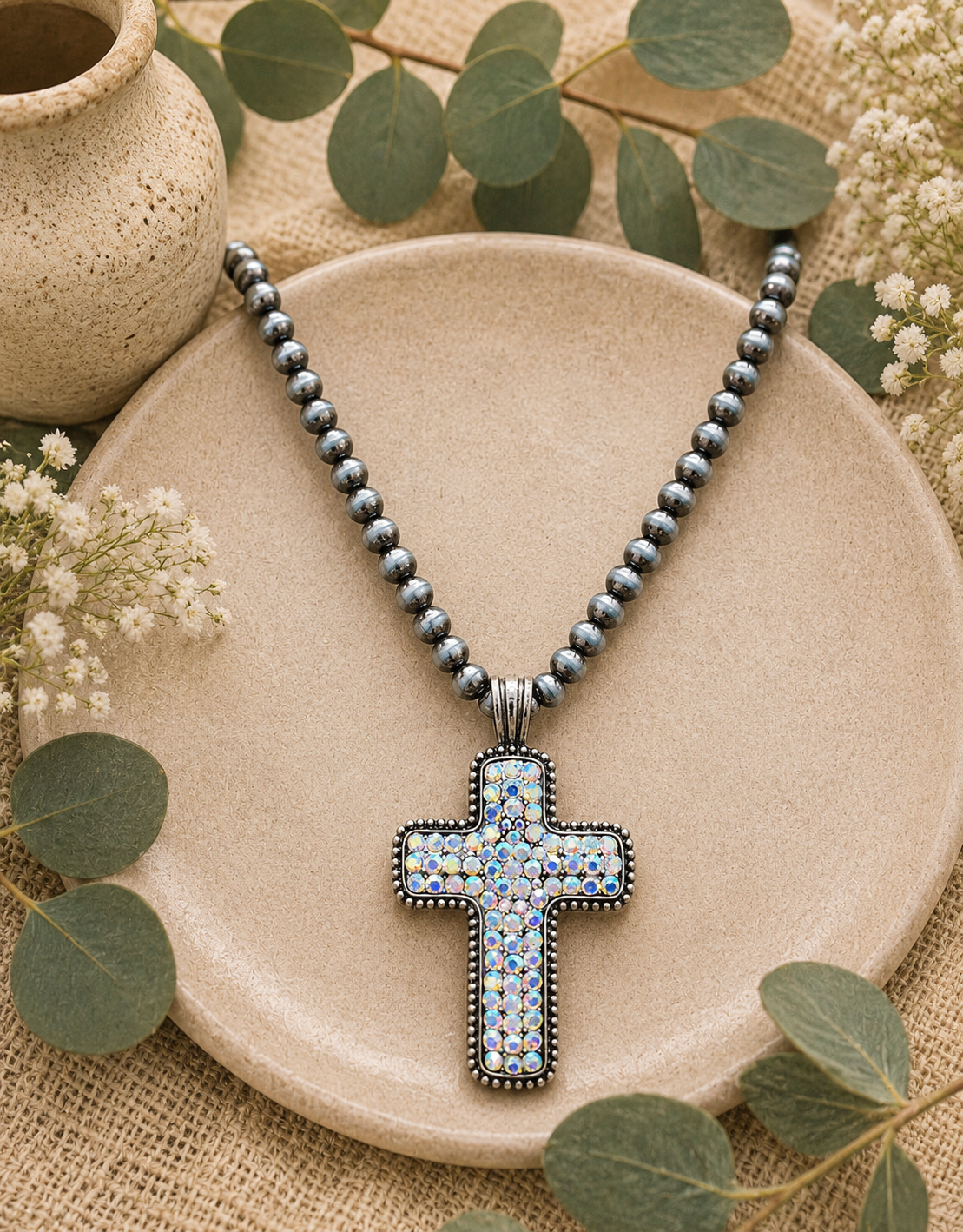 Necklace:  Large Faith and Turquoise Cross