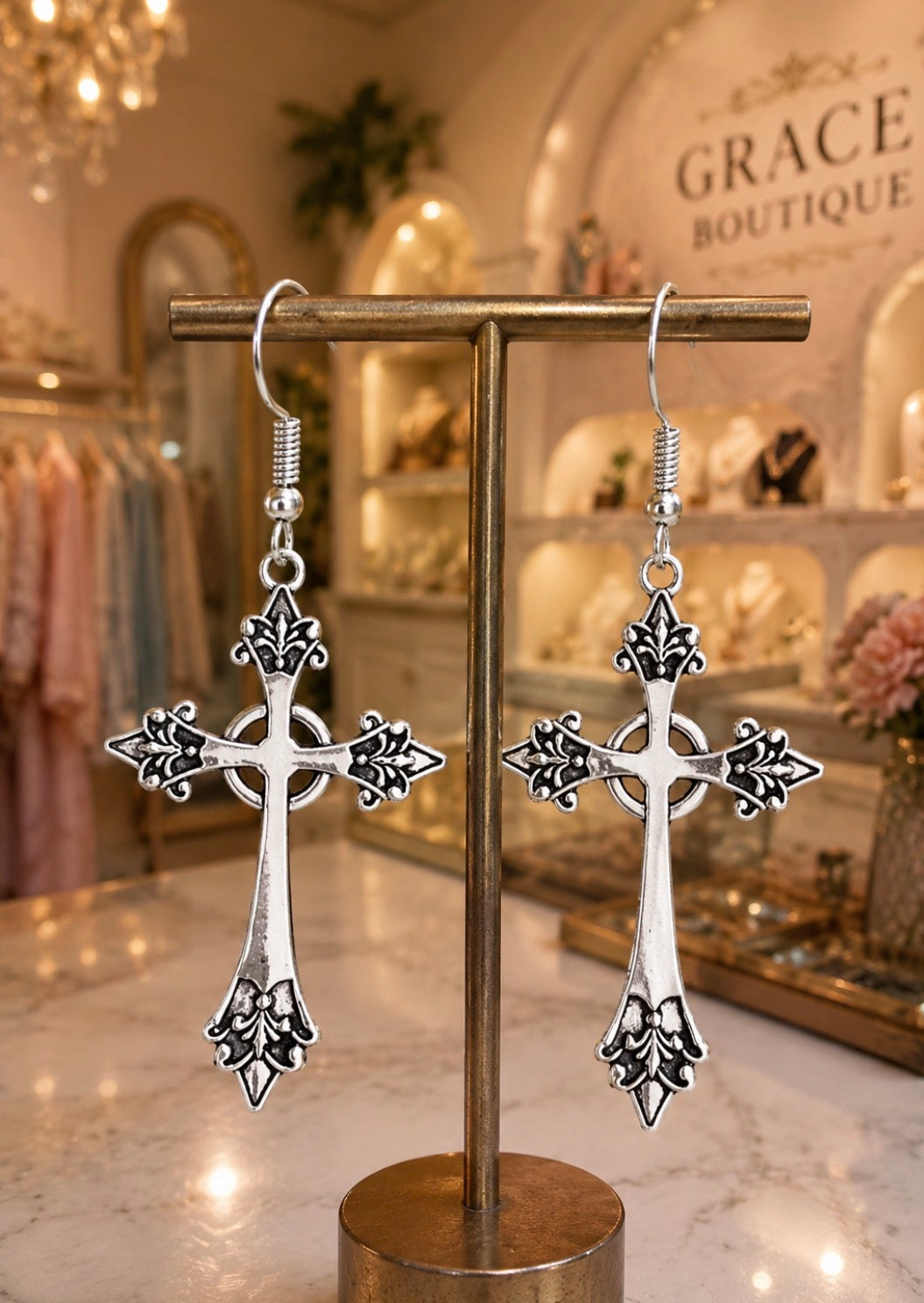 Earrings:  Grace & Glory Ornate Cross