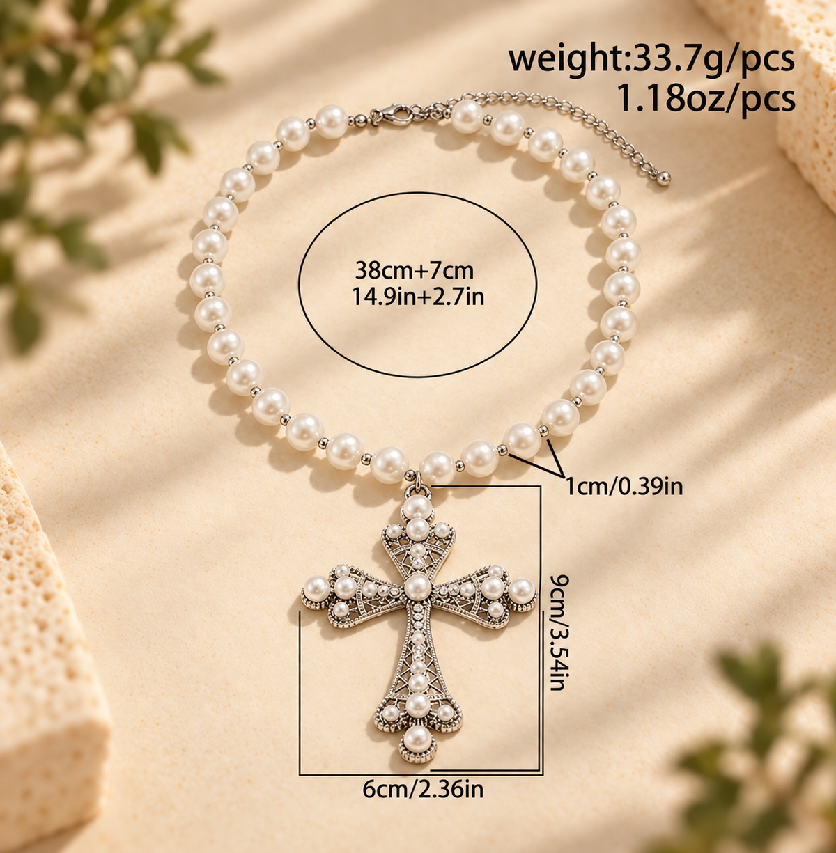 Necklace: Pearl Cross Statement