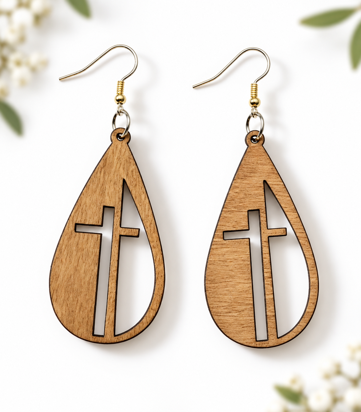 Earring:  Natural Wood Cross