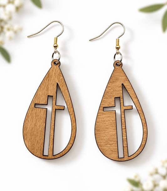 Earring:  Natural Wood Cross