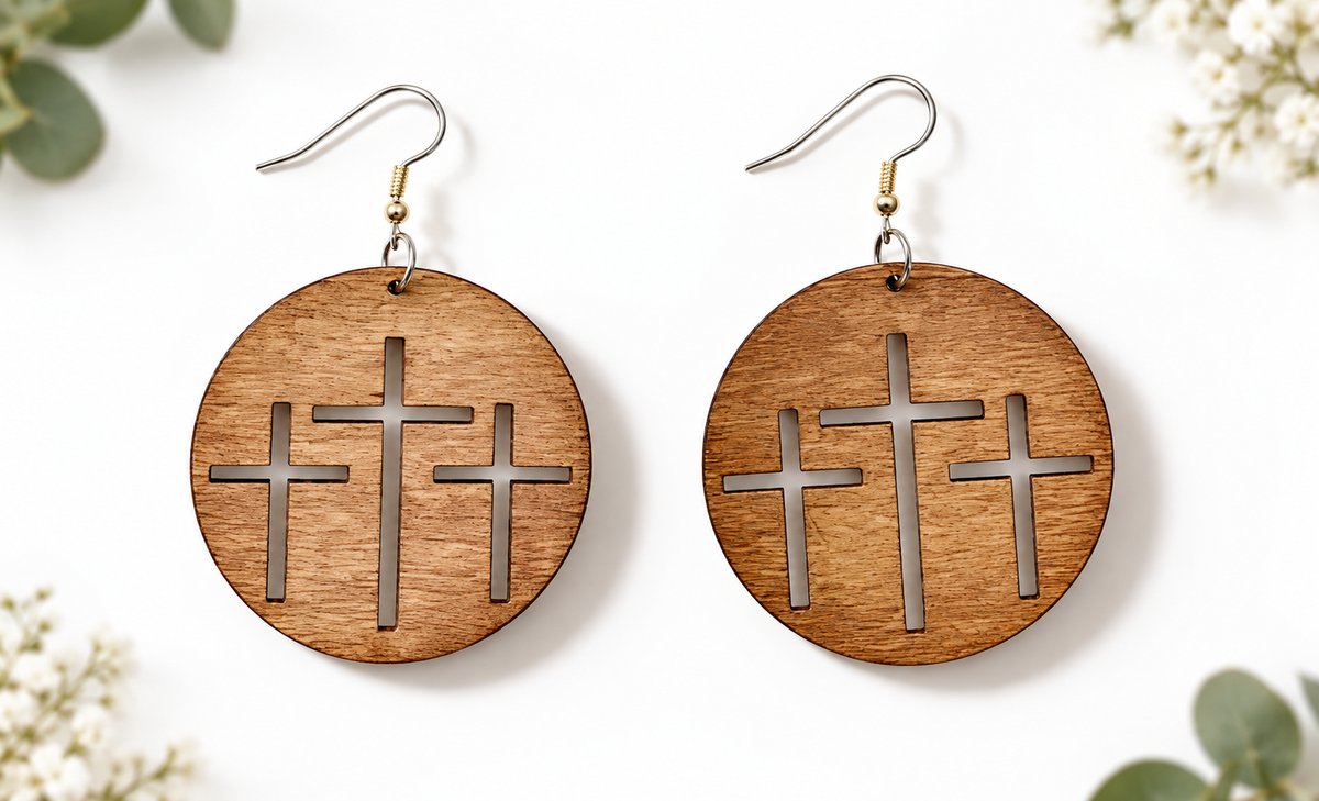 Earring:  Natural Wood Cross