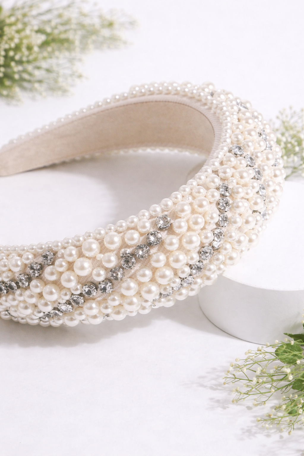 Headband:   Pearl and Crystal Handmade
