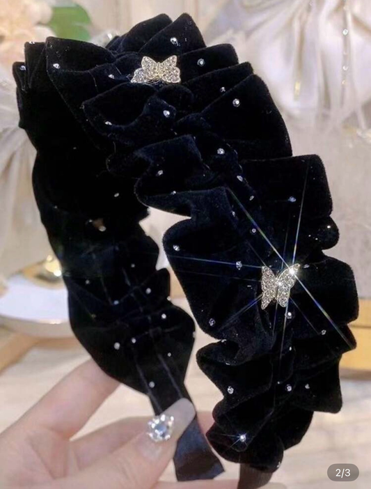 Headband:  Black Velvet Butterfly Bling