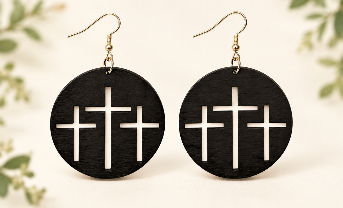 Earring:  Natural Wood Cross