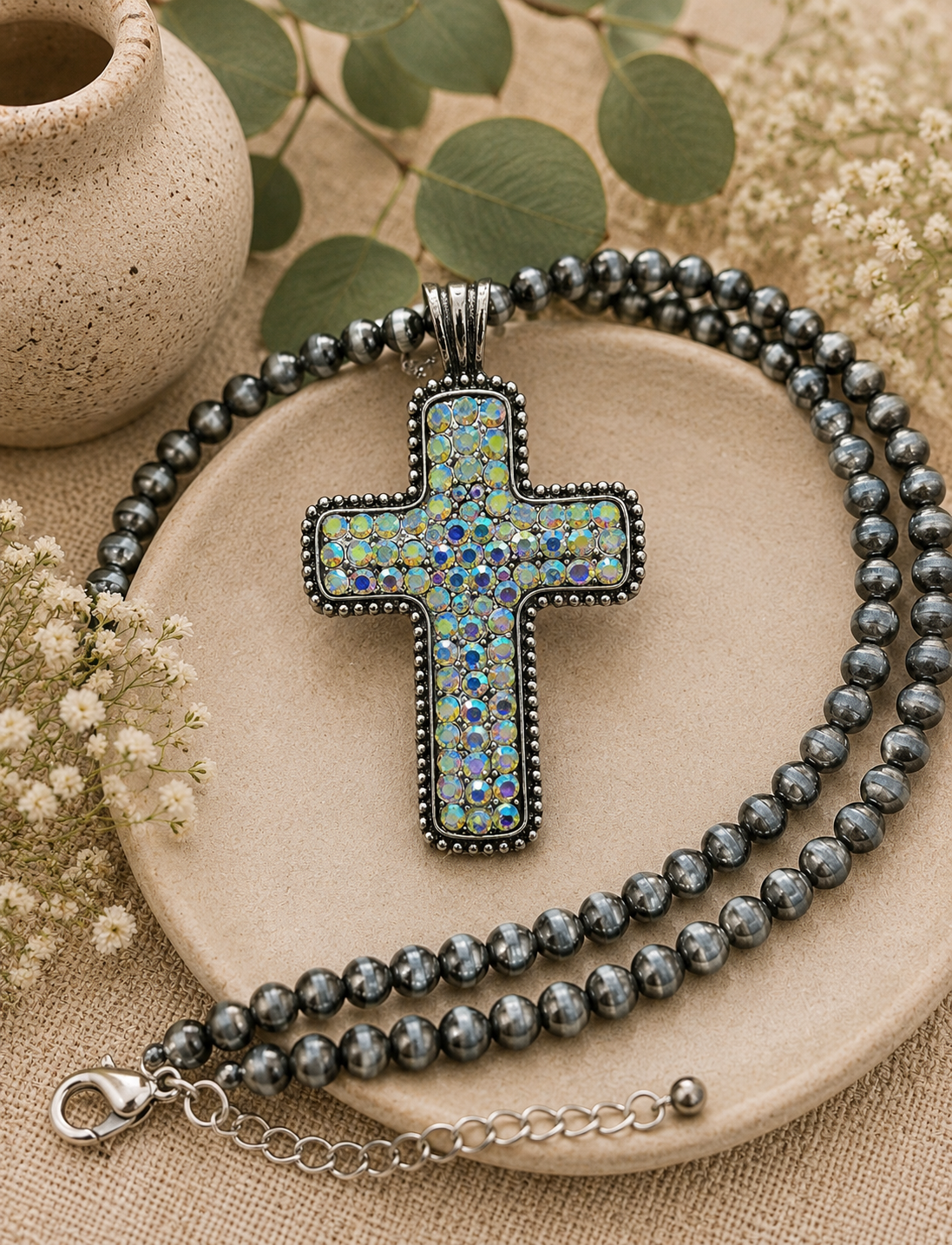 Necklace:  Large Faith and Turquoise Cross
