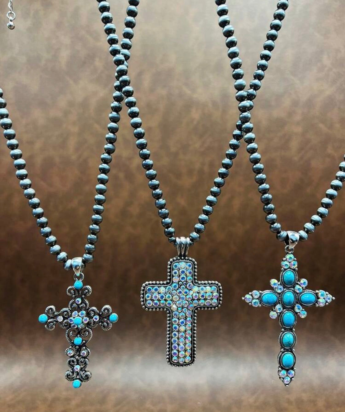 Necklace:  Large Faith and Turquoise Cross