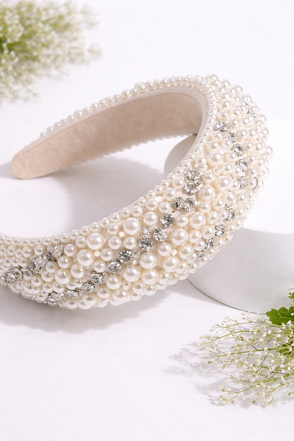 Headband:   Pearl and Crystal Handmade