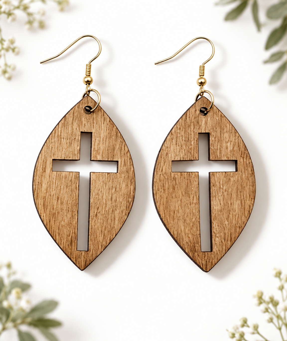 Earring:  Natural Wood Cross