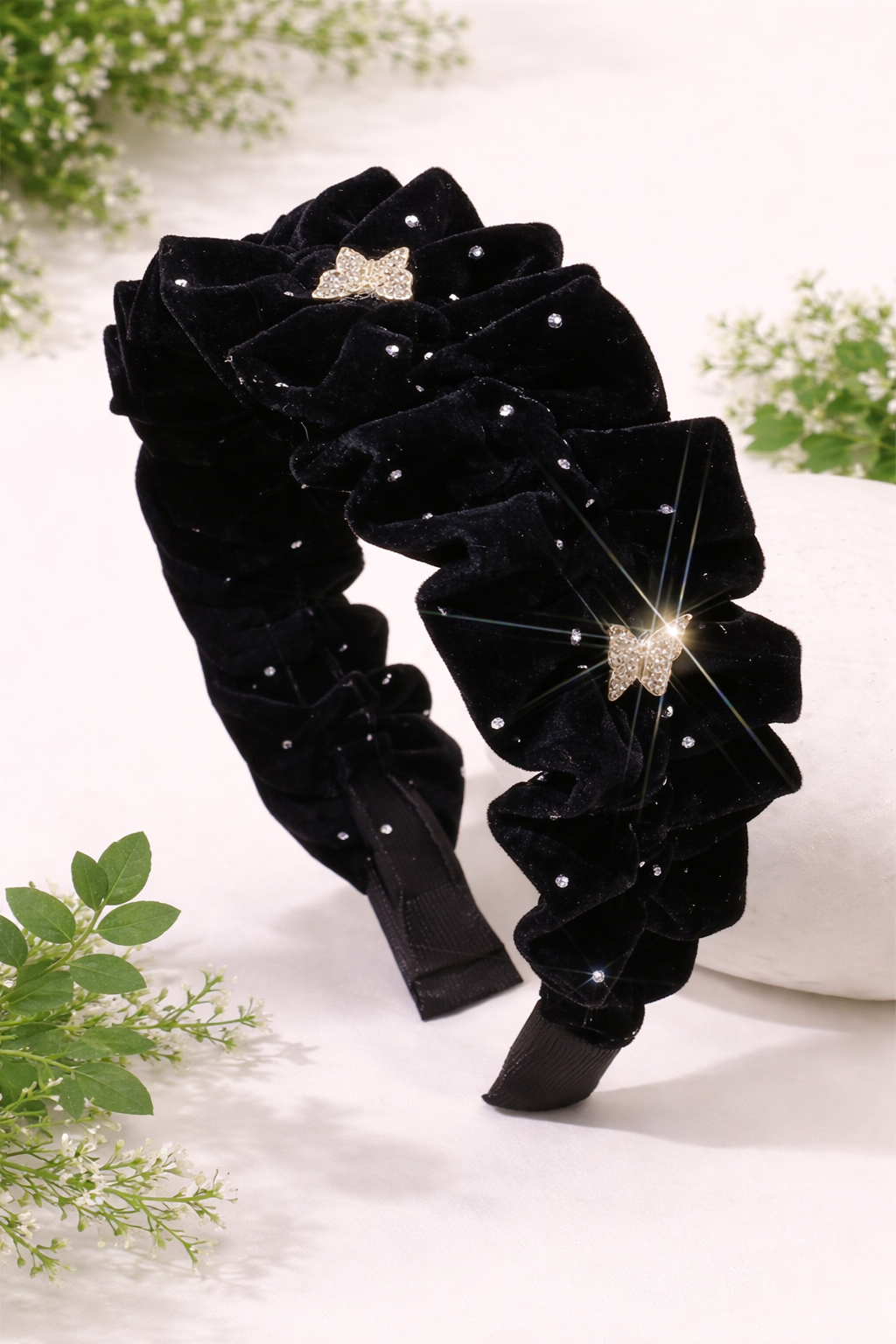 Headband:  Black Velvet Butterfly Bling