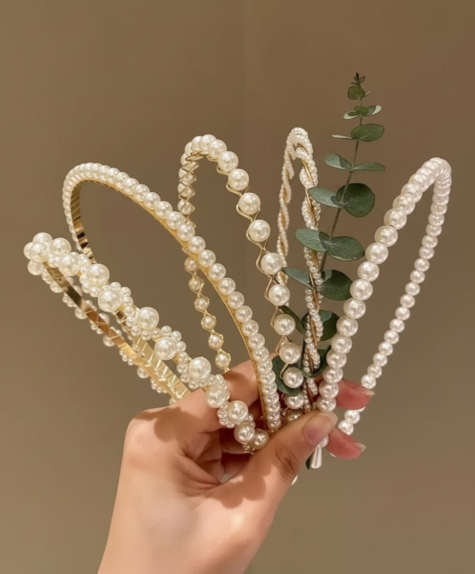 Set of 2 Thin Pearl Headbands-Varying Designs