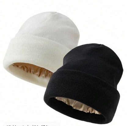 Beanie:  Plain Ribbed Satin-Lined