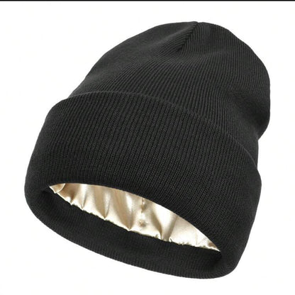 Beanie:  Plain Ribbed Satin-Lined