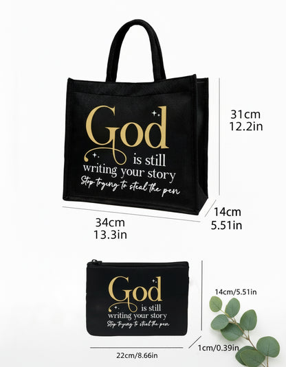 Tote – Black Canvas “God Is Still Writing Your Story”