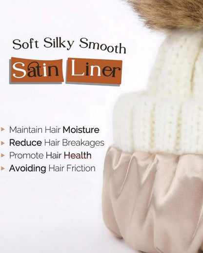 Beanie:  Silk Lined with Detachable Pom-Pom
