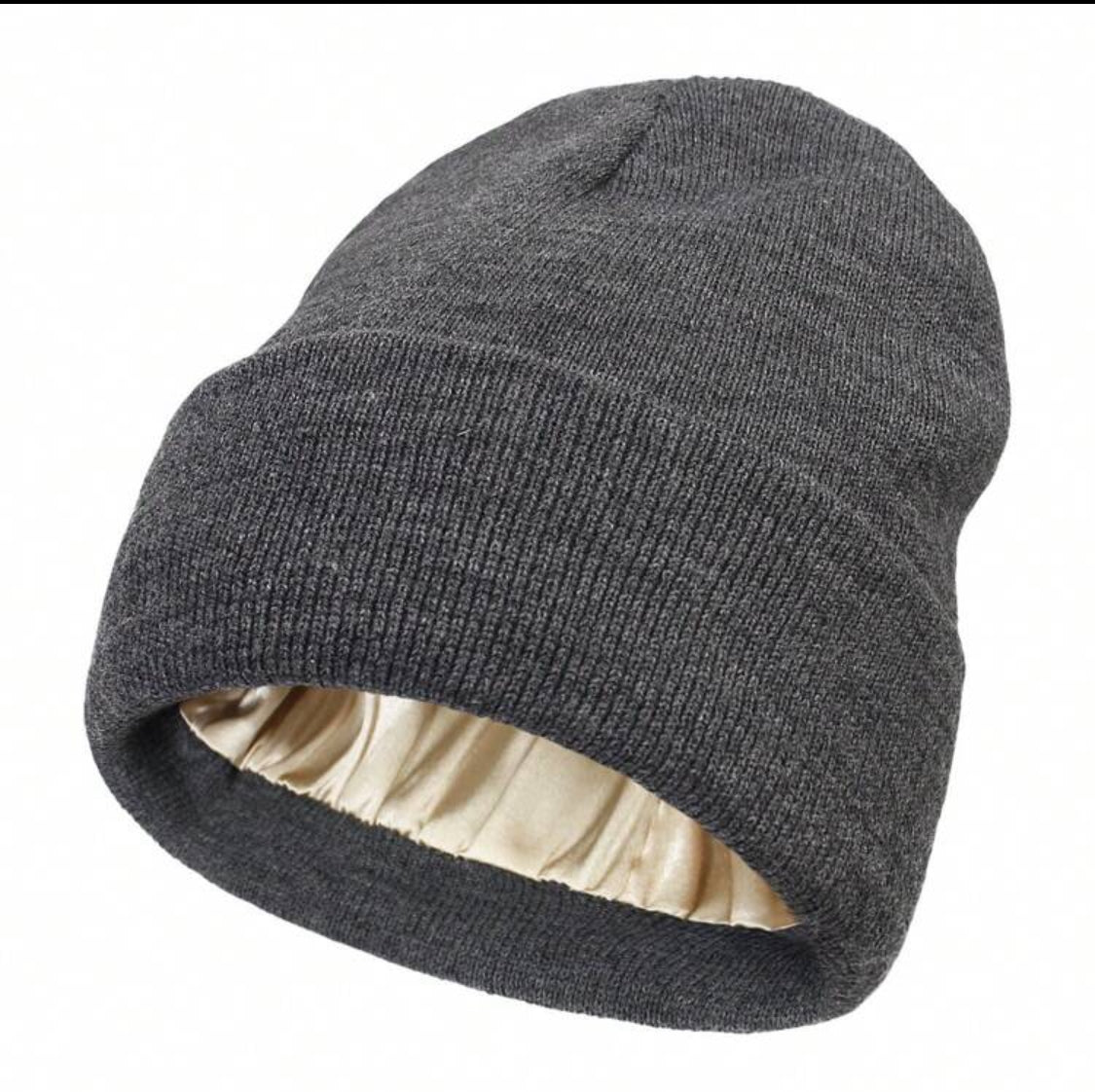 Plain Ribbed Satin-Lined Beanie