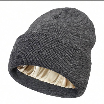 Beanie:  Plain Ribbed Satin-Lined