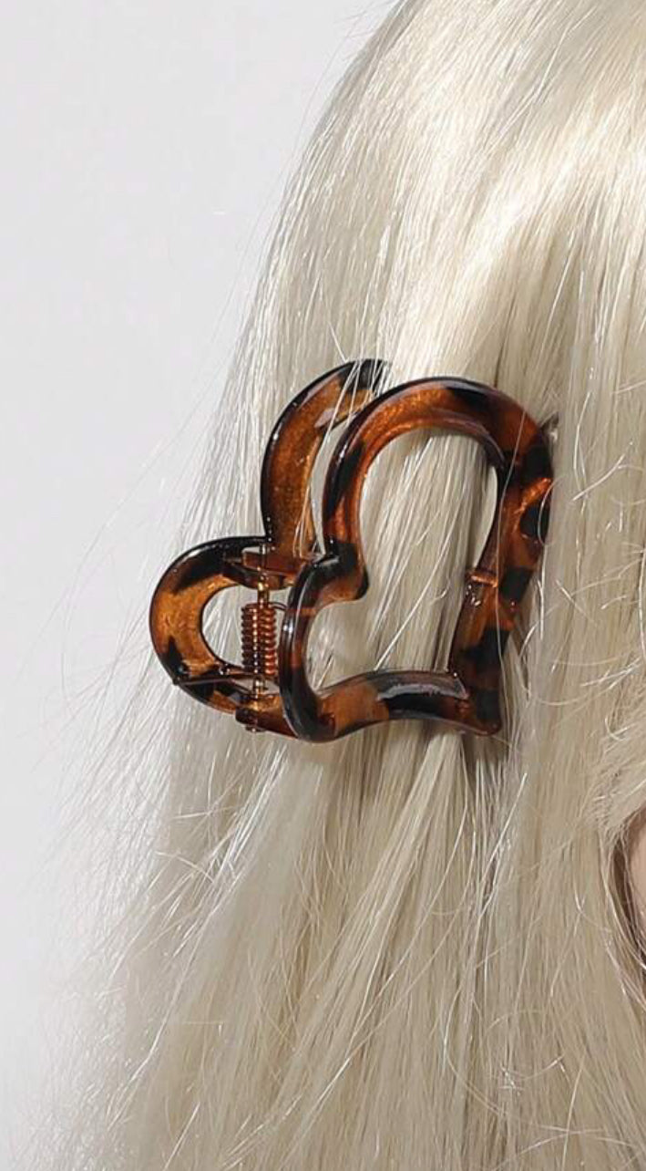 Claw Clips:  Heart Shaped Acrylic Animal Print -Set of 5