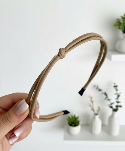 Headband:  Dainty Thin Leather Knotted – Various Neutral Colors
