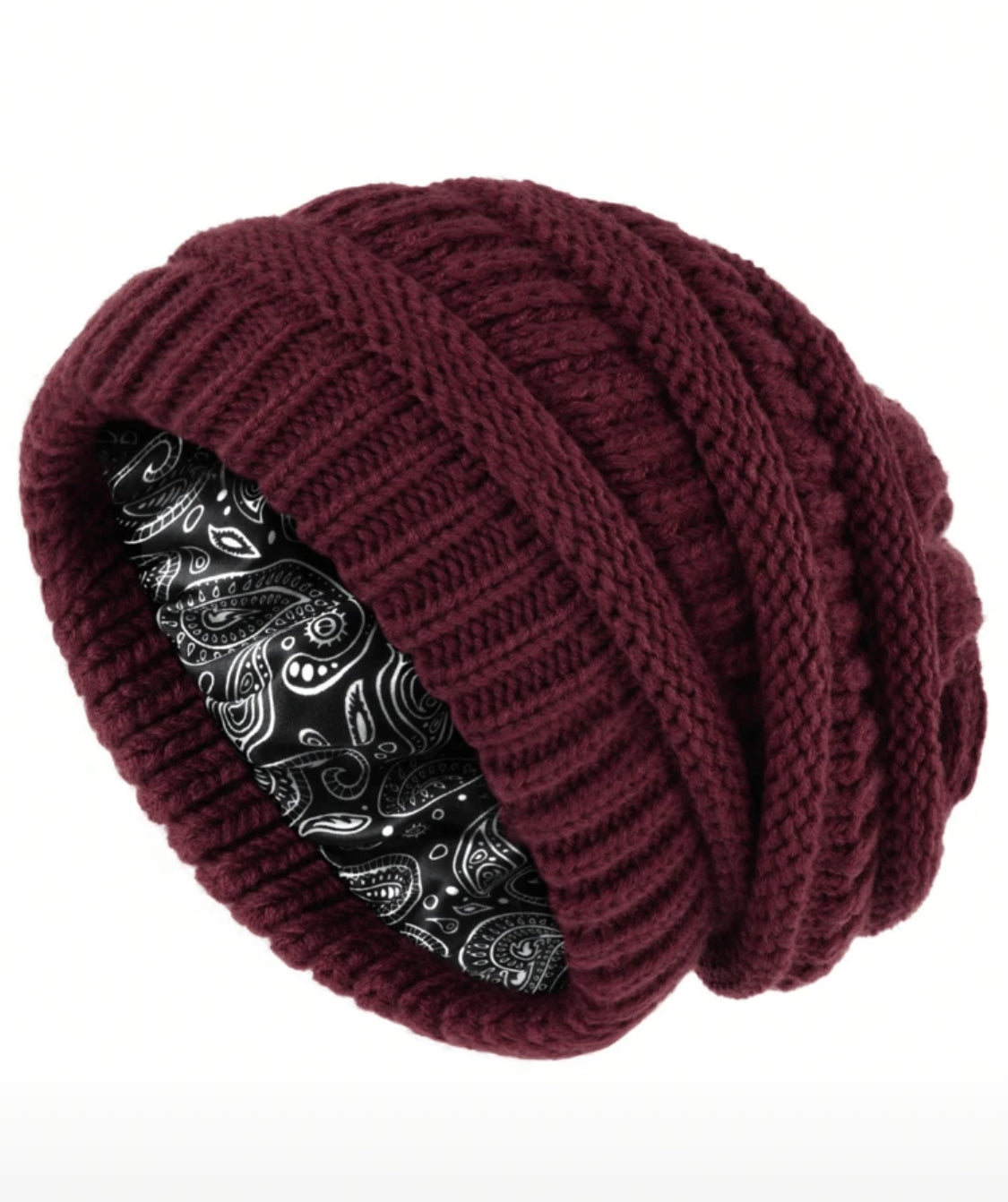Slouch Style Beanie with Paisley Silk Lining