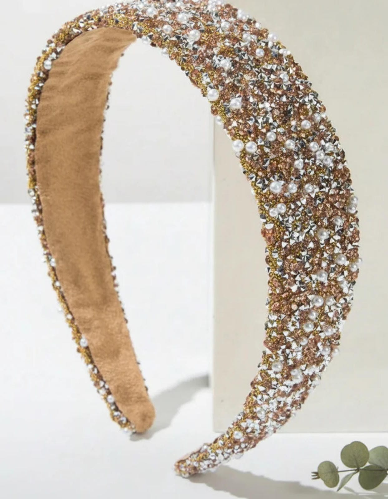 Satin Gemstone Faux Pearl Headband