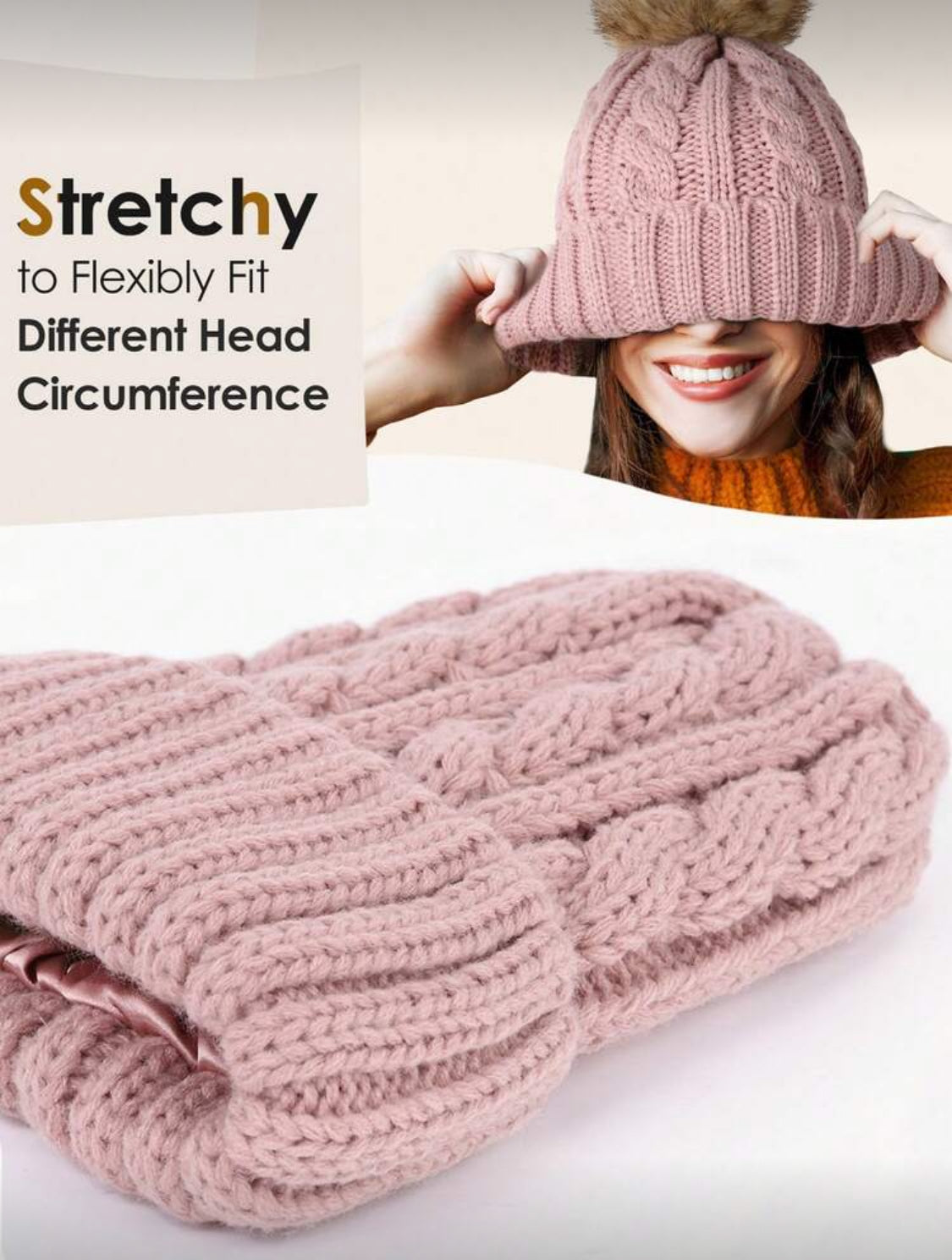 Silk Lined Beanie with Detachable Pom-Pom