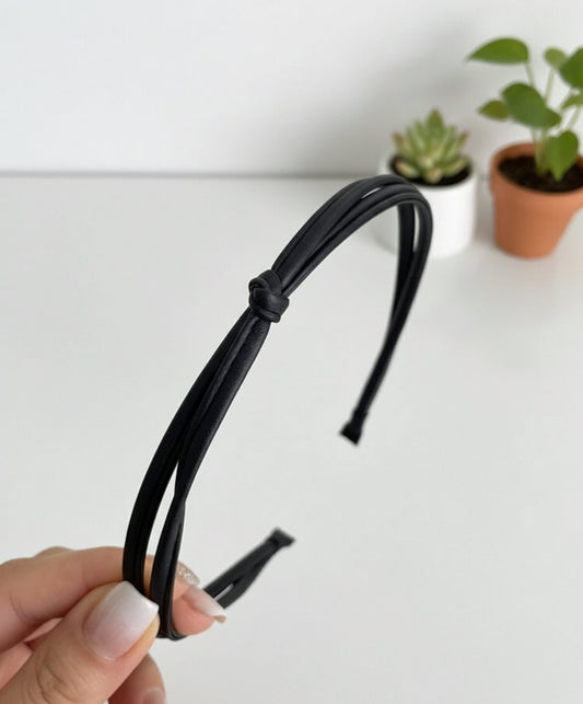 Dainty Thin Leather Knotted Headband – Various Neutral Colors