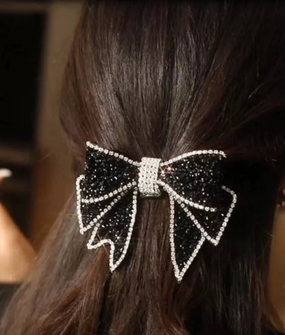 Bow:  Rhinestone Bow Barrette Clip