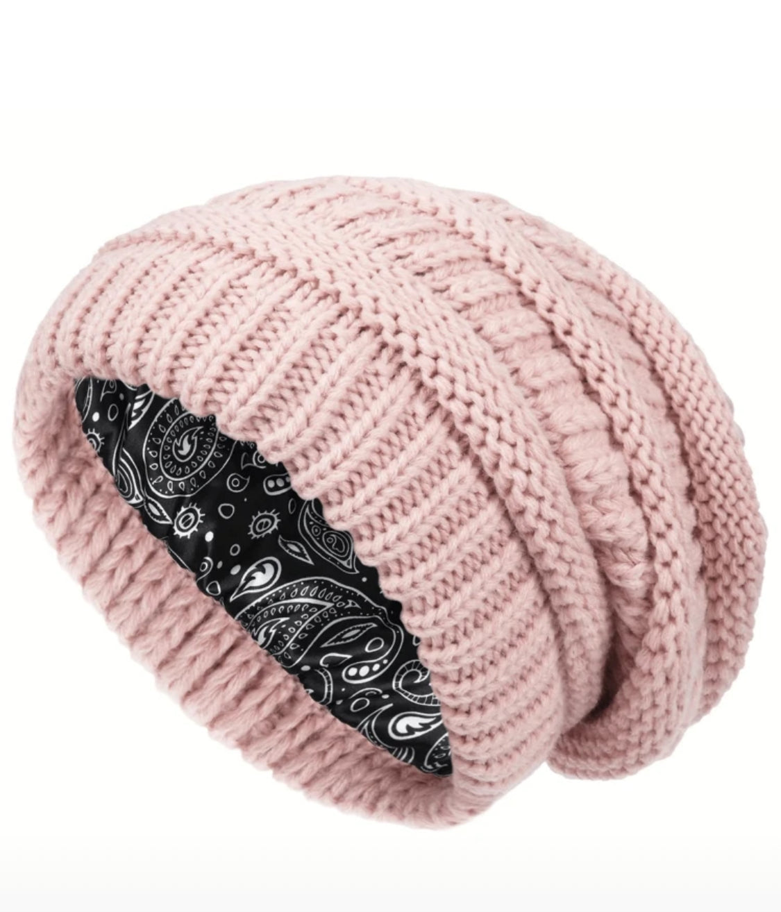Slouch Style Beanie with Paisley Silk Lining