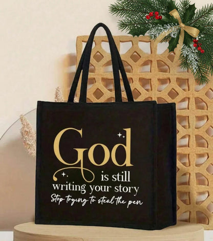 Tote – Black Canvas “God Is Still Writing Your Story”