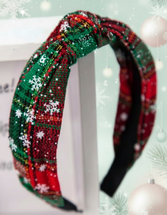 Knit Holiday Plaid Knotted Headband