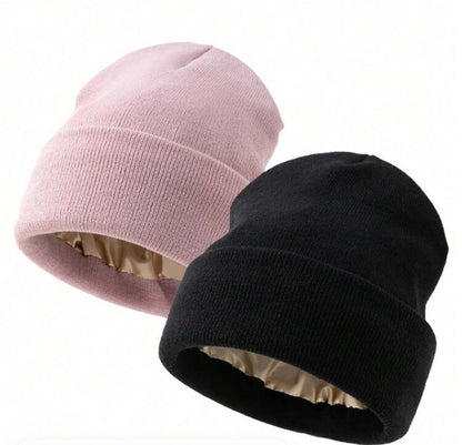Beanie:  Plain Ribbed Satin-Lined