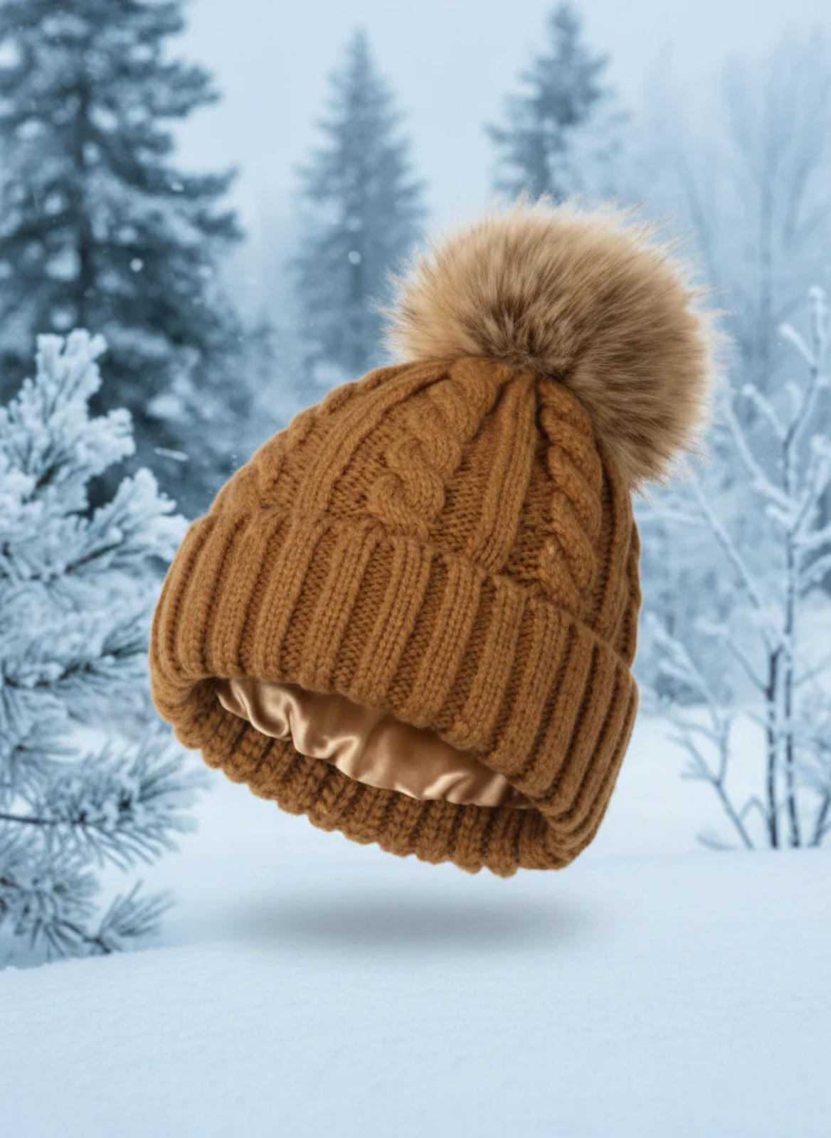 Silk Lined Beanie with Detachable Pom-Pom