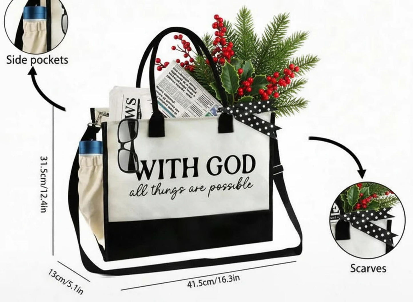 With God, All Things Are Possible” Tote