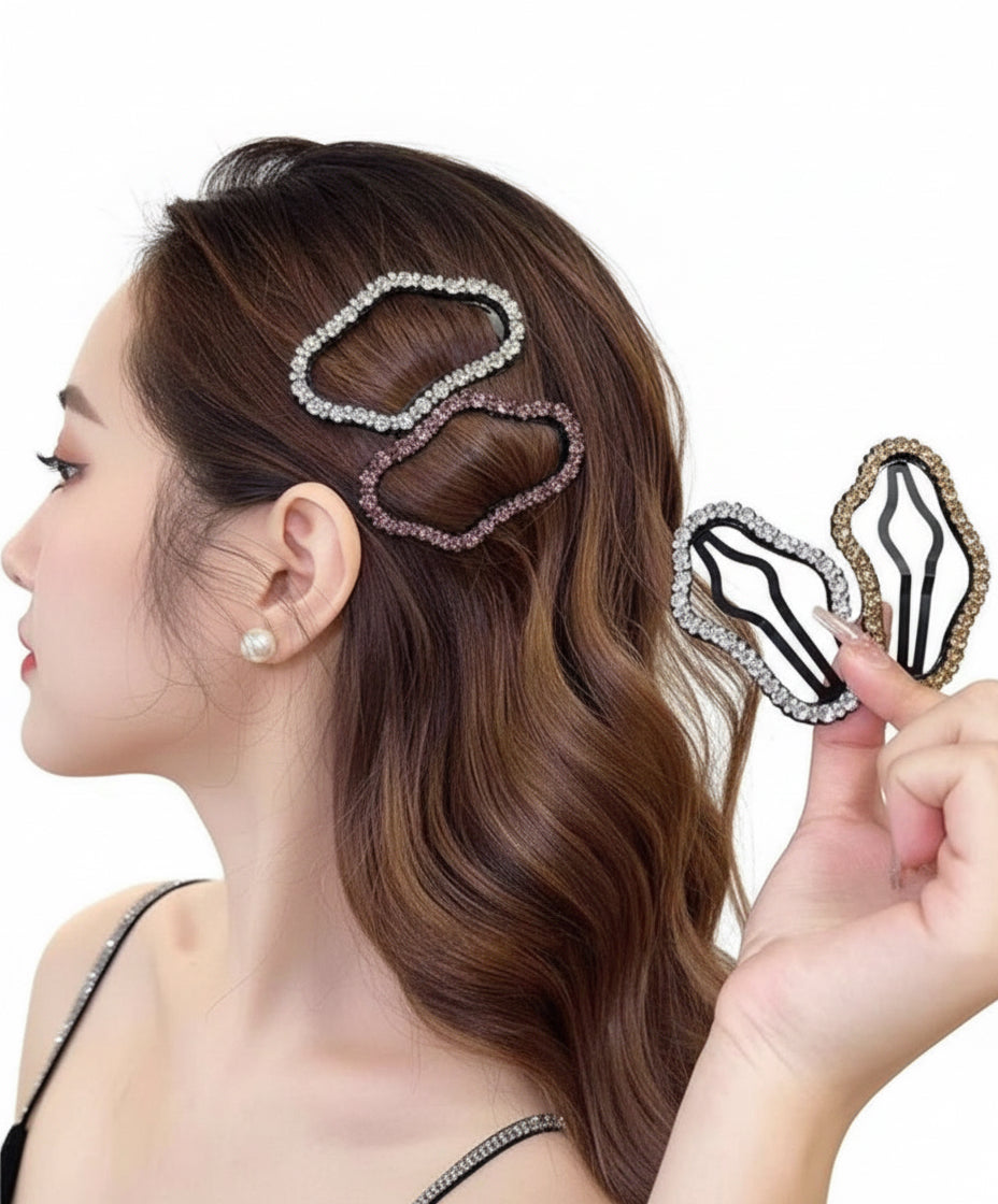 Set of 4 Multicolor Crystal Asymmetrical Hair Clips