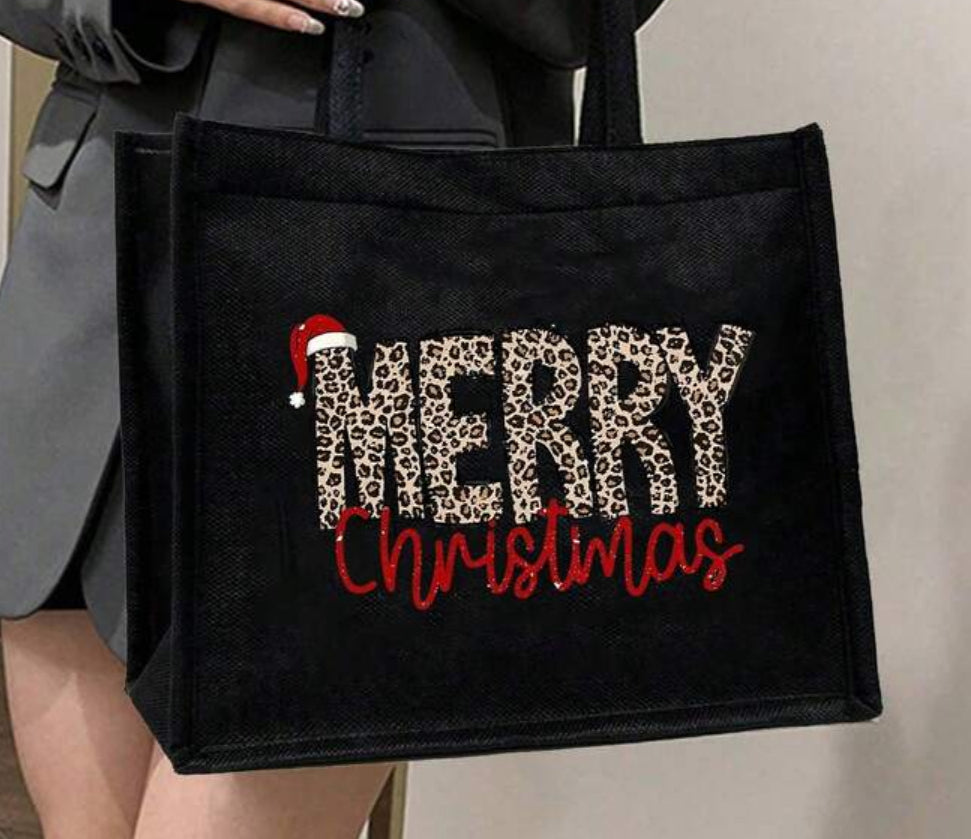 2-Piece Holiday Bag Set – “Merry Christmas” Tote + Zippered Pouch