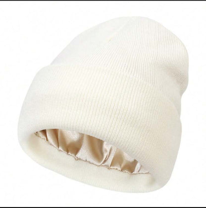 Beanie:  Plain Ribbed Satin-Lined