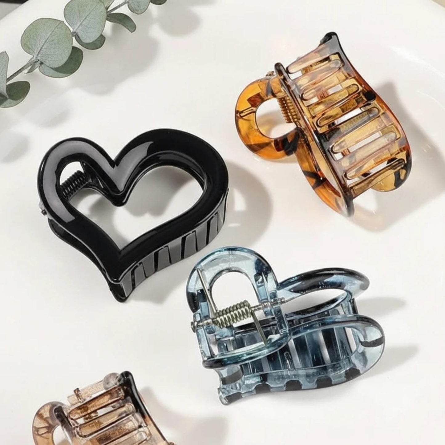 Claw Clips:  Heart Shaped Acrylic Animal Print -Set of 5