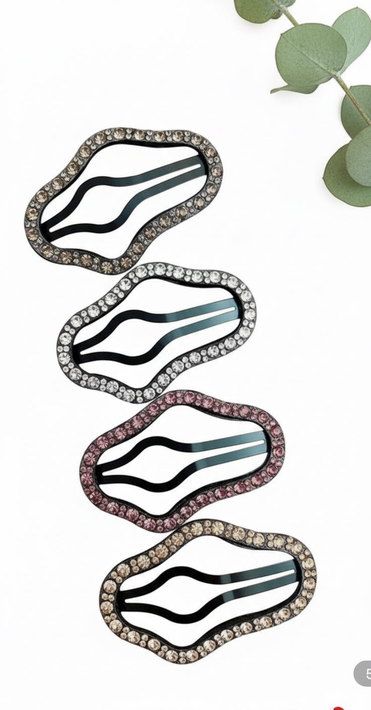 Set of 4 Multicolor Crystal Asymmetrical Hair Clips