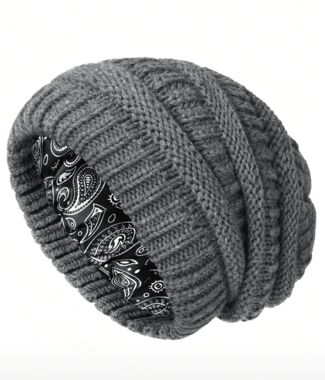 Slouch Style Beanie with Paisley Silk Lining