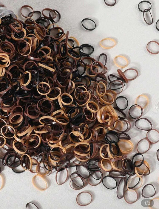 500-Count Small Disposable Hair Bands – Clear & Multi-Color Brown