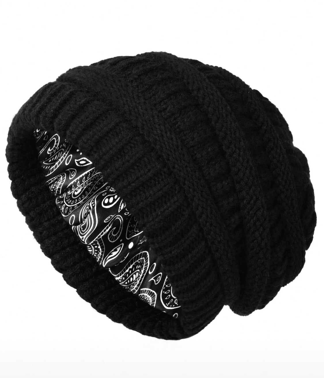 Slouch Style Beanie with Paisley Silk Lining