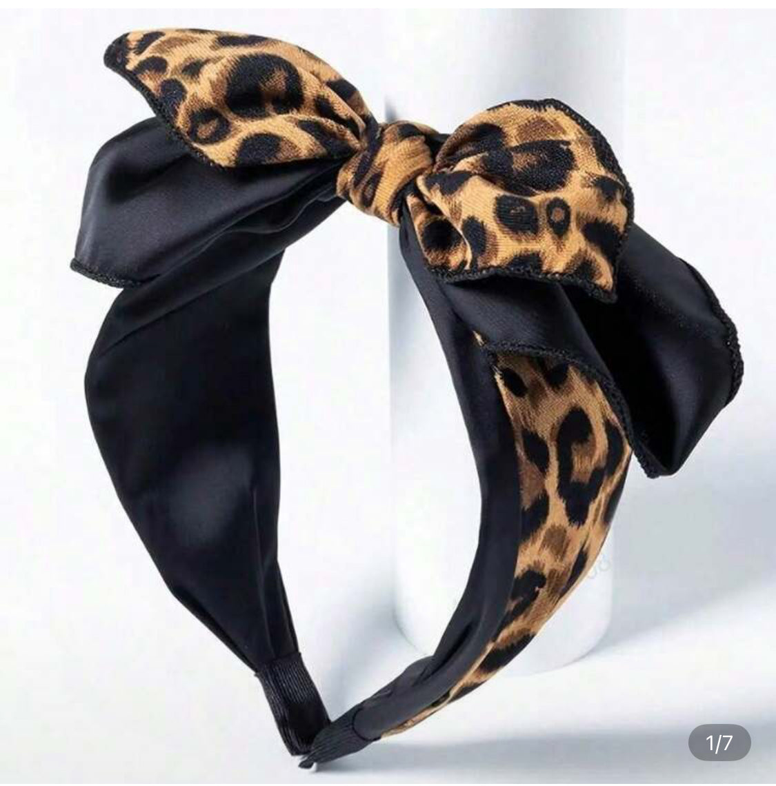 Multi Layer Bow Headband-Leopard Print/Black